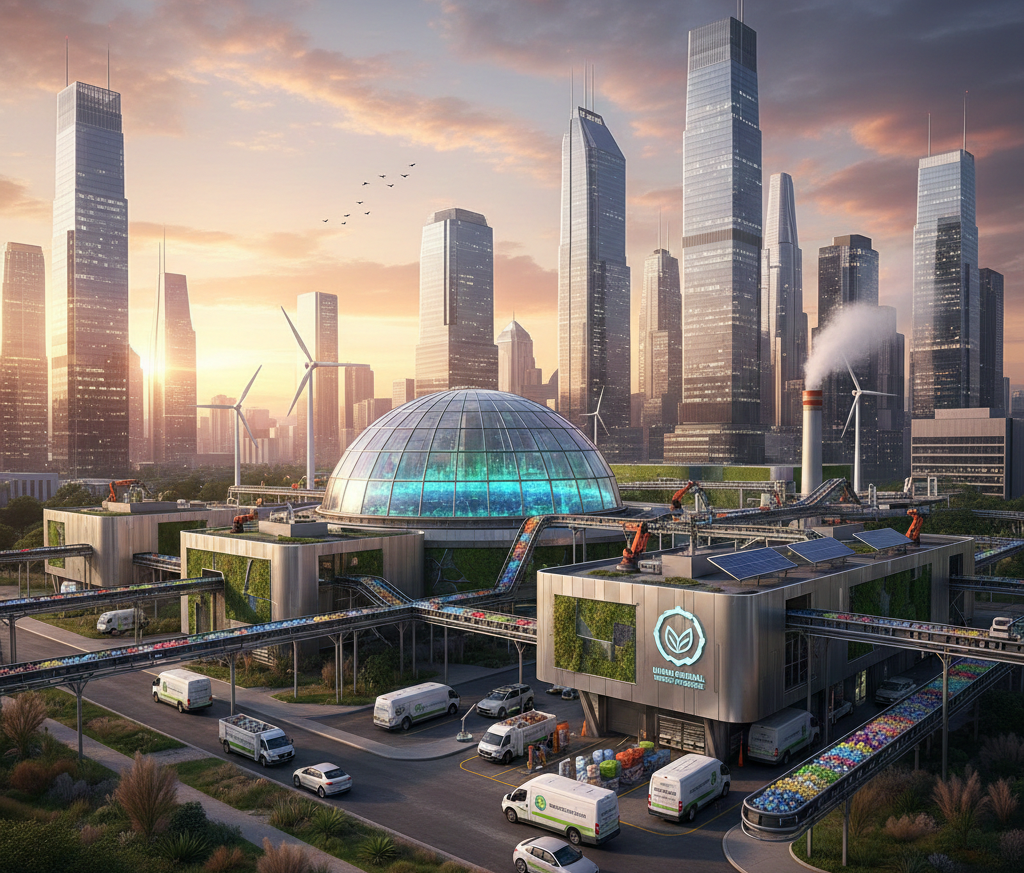 Urban center waste-to-resource hub, environmental services.