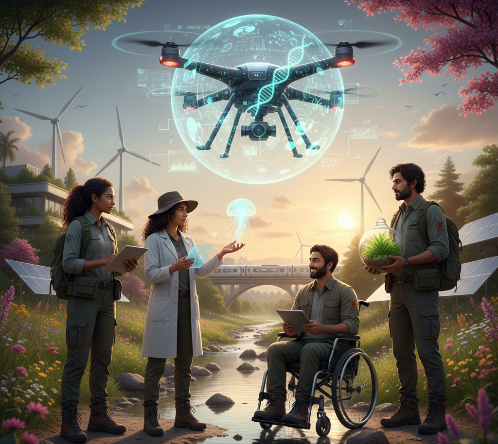 Scientists using drone for data, modern EIA technology.